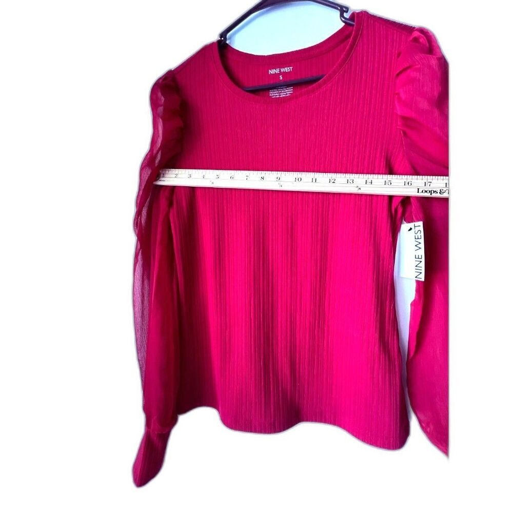 Women's Nine west long sleeves red blouse neck top scoop puff crewneck Size S - Picture 8 of 10